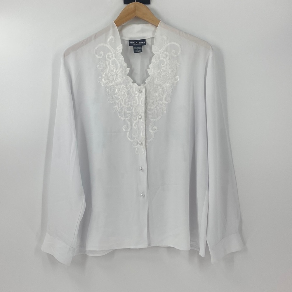 Notations White Button Down Embroidered Detail Bl… - image 1